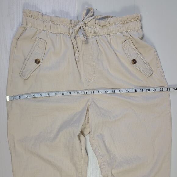 LOFT Pull On Pants Women’s Large Beige Paperbag Waist Casual Lightweight Cotton - Picture 7 of 16